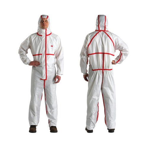 3M白色戴帽防化服红色贴条